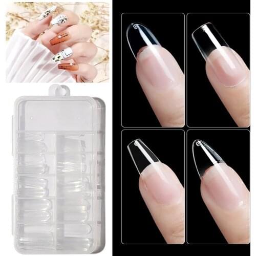 100 Pieces of Nail Art False Nails Boxed Transparent Short Square Head TShaped Water Droplets French Long Ballet Nail Decoration