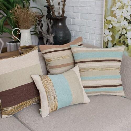 American style village retro pillowcase Striped rest pillowcase customized chenille big pillowcases multi color striped Lumbar