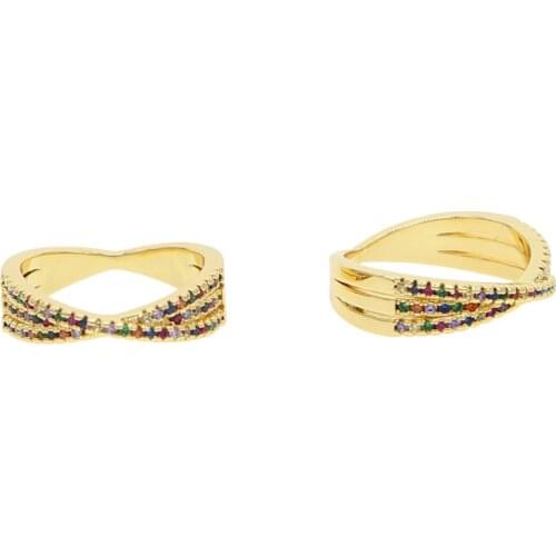 2020 Cheaper Gold Color X Shape Cross Criss Ring With Rainbow Cubic Zirconia Gold Filled Minimal Dainty Cz Women Finger Ring