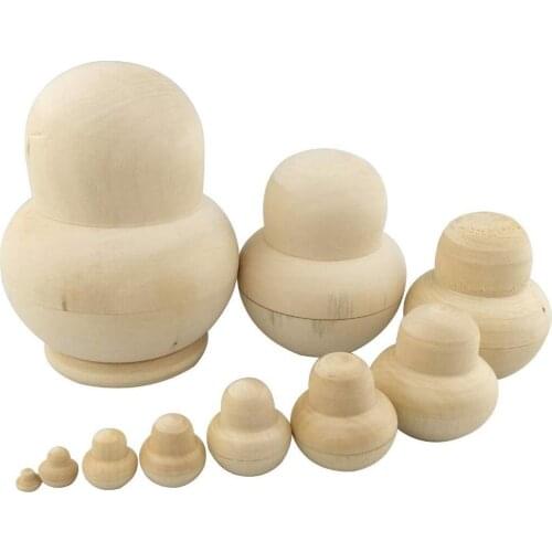 10pcs Unpainted Russian Nesting Doll Wood Russian Dolls 10 Layers Doll For Kids DIY Toy Home Decoration Birthday Gift