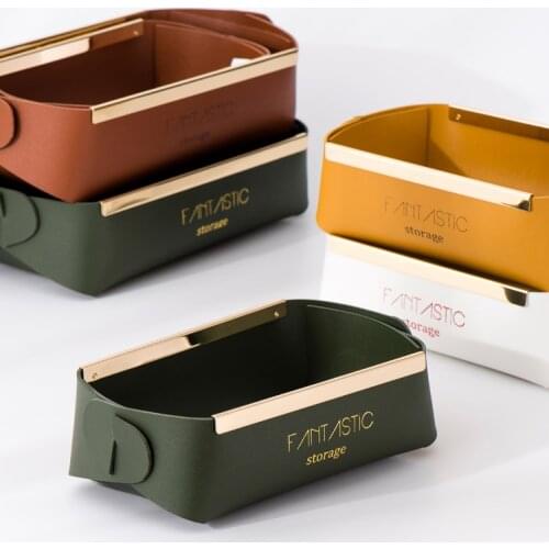 Nordic Bathroom Organizer PU Leather Jewelry Storage Plate Sundry Tray Vanity Organizer Trinket Tray Rangement Salle De Bain