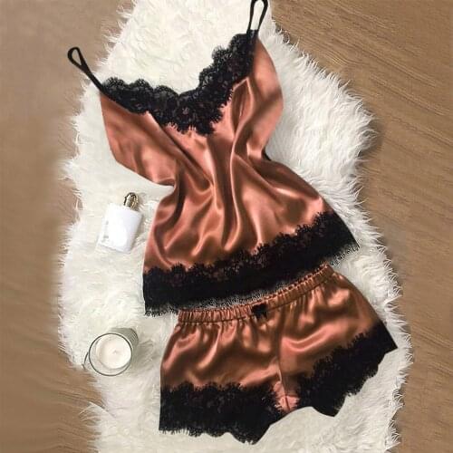 2021 New Sexy Lace Satin Women Pajamas Set Lingerie Temptation Babydoll Ladies Underwear Sleepwear Tops+Shorts pijama mujer