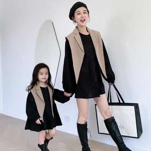 Stylish Mother Daughter Family Dress Autumn Long Sleeve Loose Cape Shirt Dresses Set Mommy And Me Family Matching Clothes