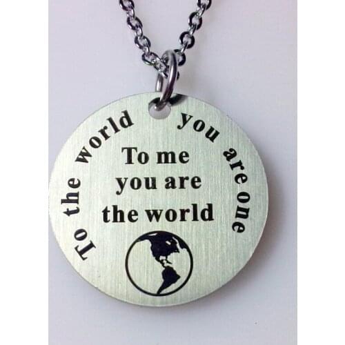 10pcs/lot Stainless Steel to the world you are the one to me you are the world letter plate gift necklace