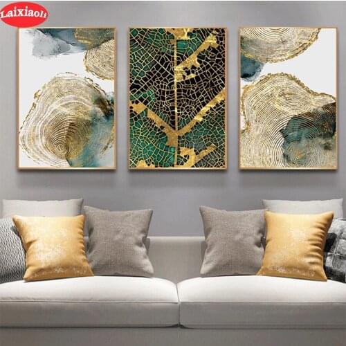 Full square Round drill Diamond embroidery Abstract golden tree texture leaf art 5D DIY diamond Painting Cross Stitch Mosaic3pcs