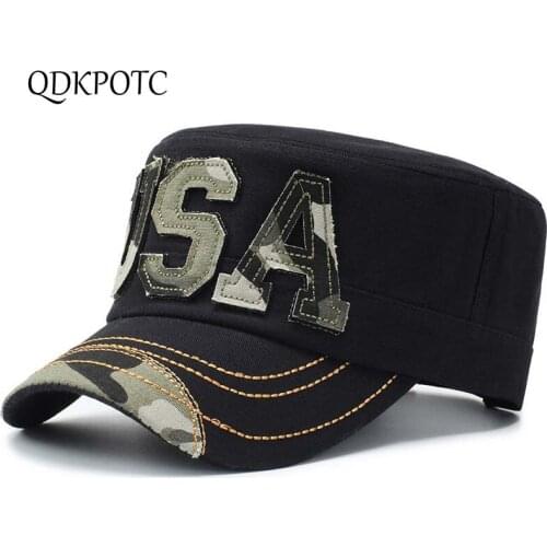 QDKPOTC 2019 New High Quality Classic Alphabet Military Hats Cotton Flat Top Cap Outdoor Fashion hat Men Women Tactical Army Hat