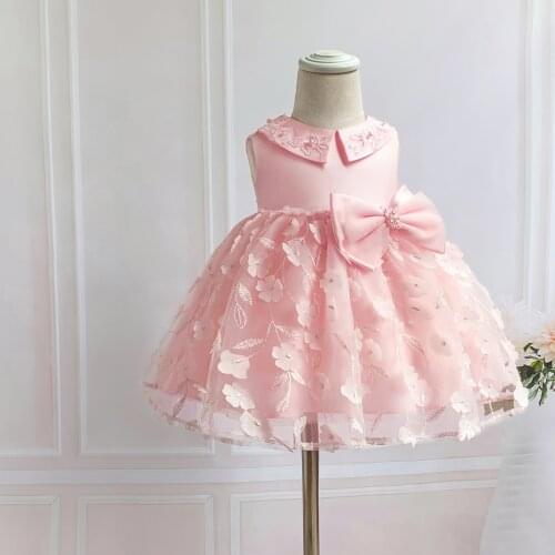 Pink Floral Lace Baby Girl Dress for Princess Baptism Infant 1 Year Birthday Wedding Party Dresses Christening Gown 0-2 YEARS