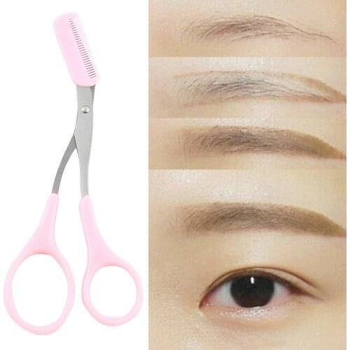 Pink Eyebrow Trimmer Eyelash Thinning Shears Comb Shaping Eyebrow Grooming Cosmetic Tool, Eyelash Hair Clips Scissors