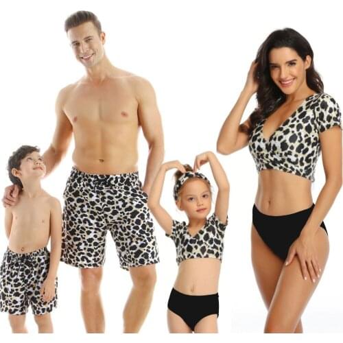 Family matching swimwear Sexy Leopard Bikini beach shorts mommy and me clothes mum mother and daughter matching couple swimsuit