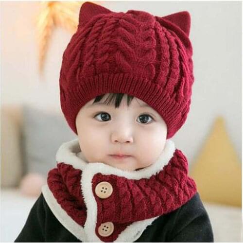 2pcs/set Baby Hat Scarf Set Cartoon Winter Autumn Warm Knitted Infant Caps Bonnet Boys Girls Caps Crochet Beanie Head Warmer