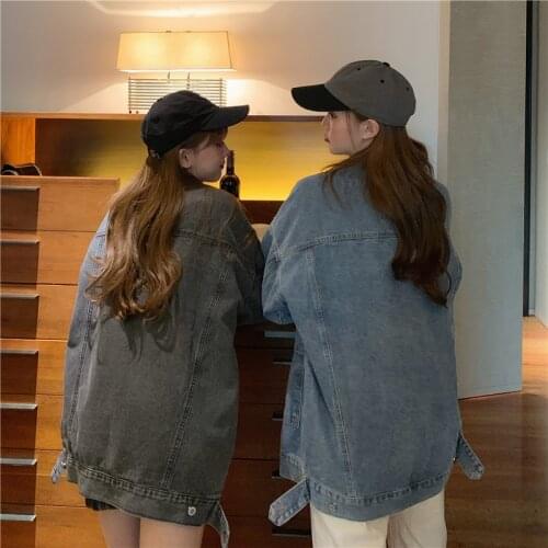 Blue Jean Jacket Autumn Women Korean Clothes Fashion Turndown Collar Long Sleeve Denim Jacket Women Casual Loose Gray Denim Coat