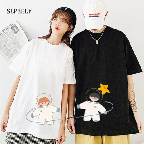 SLPBELY Cotton Summer Couple T-shirt Cartoon Printing Short Sleeve Tees Shirt Loose Women And Men Tshirt Couple Tops XS-3XL