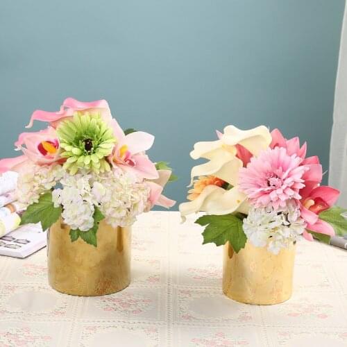 Modern Simulation Flower Art Plating Ceramic Vase Crafts Model Room Home Hotel Designer Special Decoration Set Ornaments