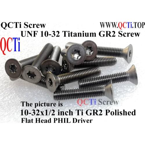 Titanium screws 10-32x1 Torx T20 Driver CSK Flat Head Ti GR2 Polished 50 pcs