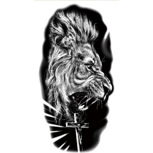 Waterproof Temporary Tattoo Sticker Black Lion King Jesus Cross Line Totem Fake Tattoos Flash Tatoos Arm Body Art for Women Men