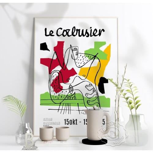 Le Corbusier Exhibition Art Poster, Corbusier 15okt-15nov 75 Galeri Connection 1975 Canvas Painting, Vintage Swedish Home Decor