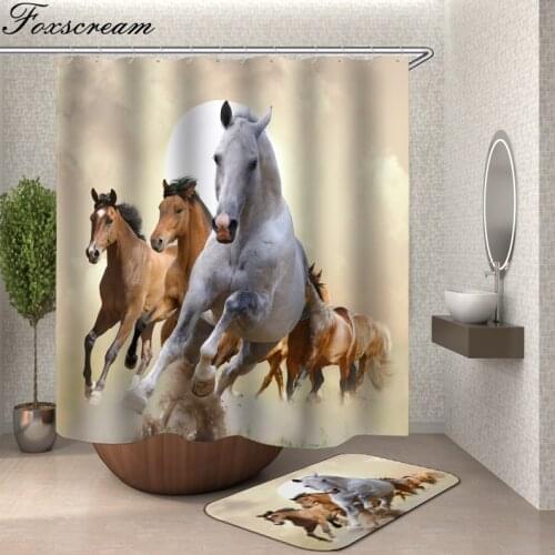 Horse shower curtain With Hooks fabric Animal 3d bathroom shower curtains bathroom curtain hooks waterproof Curtain Or Mat