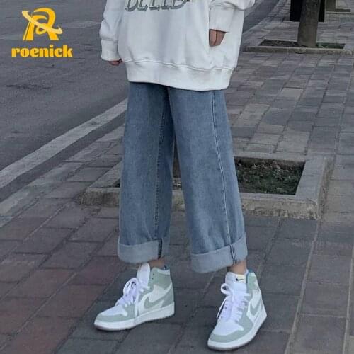 ROENICK Womens Jeans High Waist Wide Leg Pants Spring Summer Thin Loose Straight Trousers Korean Style All-Match Streetwear