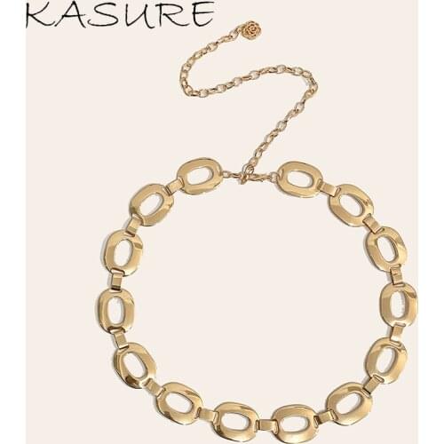 KASURE Women Metal Chain Belts Elegant Gold Round Disc Dress Decoration Waist Belt Female Fashion Designer Brand Waistband