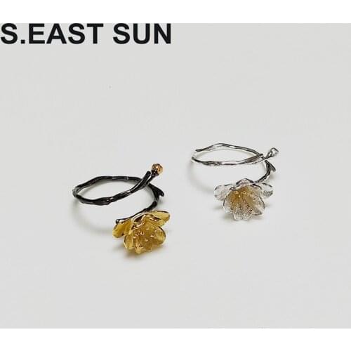 S.EAST SUN 925 Sterling Silver elegant fashion Begonia flower opening adjustable ring, womens party wedding gift jewelry