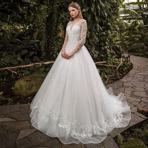 Vestido De Noiva Elegant Wedding Dress O-neck Organza A-line Bridal Dresses Appliques Long Sleeve Bridal Gowns Robe De Mariee