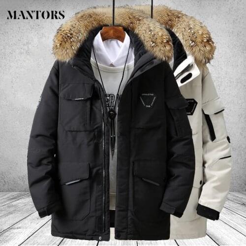 Winter Mens Down Jacket Big Pocket Fur Collar Thicken Parka Male -30 degrees Casual Waterproof Down Coat Warm Mens Windbreaker