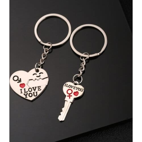 1Pairs Couple I Love You Frog Letter Key Chain Heart Key Ring Silvery Lovers Love Key Chain Anniversary Valentines Day Gift