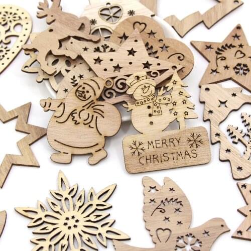 10pcs Natural Wooden Ornament Hanging Pendants Wood Crafts For Chrismas Tree/Home Decoration Santa Claus DIY Printed Scrapbook