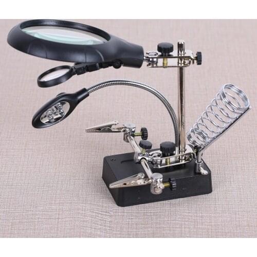 2.5X 7.5X 10X Magnifying LED Glass Light Third Hand Auxiliary Clamp Alligator Clip welding Soldering Stand Desktop Magnifier