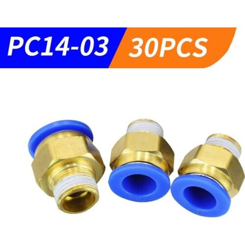 30pcs HIGH QUALITY BSPT PC14-03,14mm to 3/8' Pneumatic Connectors Male Straight One-Touch Air Fittings