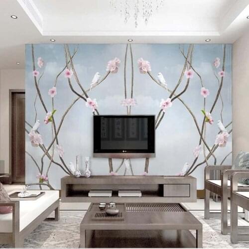 3D Murals Tree Branch Peach Blossom Flower Dove Pigeon Mural Wallpaper Wall Printed Painting Photo Wall Paper Canvas Wallpapers