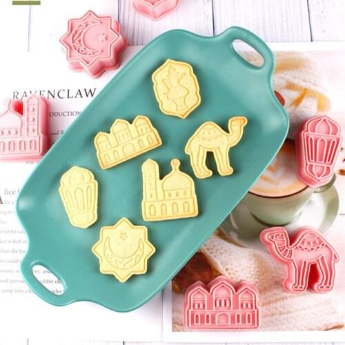 6pcs Eid Mubarak Cookie Cutter Set Moon Star Biscuit Mold Cake Baking Tools Ramadan Kareem Islamic Muslim Party Home Decorations