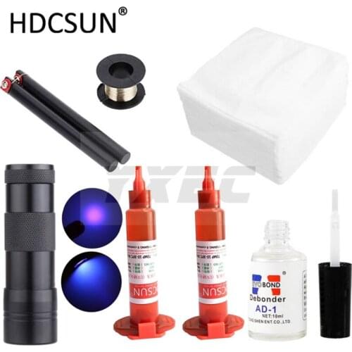 7 in1 LOCA tp-2500 UV Glue 5ml +9led UV curing light+Uv Glue Remover 20g +Cutting Wire 100m+clothes For LCD Touch Screen Repair
