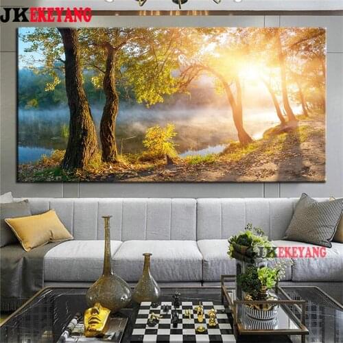 Large 5D Diy diamond painting River sunset Diamond Mosaic Rhinestone Diamond Embroidery cross stitch Y4408