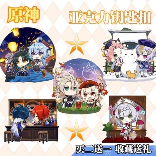 Anime Genshin Impact Klee Ganyu Keqing Cute Acrylic Keychain Pendant Fashion Itabag School Bag Cartoon Charm Xmas Gifts Keyring