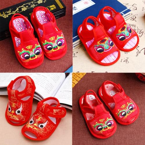 Baby Girls Boys Summer Sandal Newborn Infant Tiger Shoes Soft Bottom Non-Slip Embroidered Prewalker Birthday Party Shoes Gift