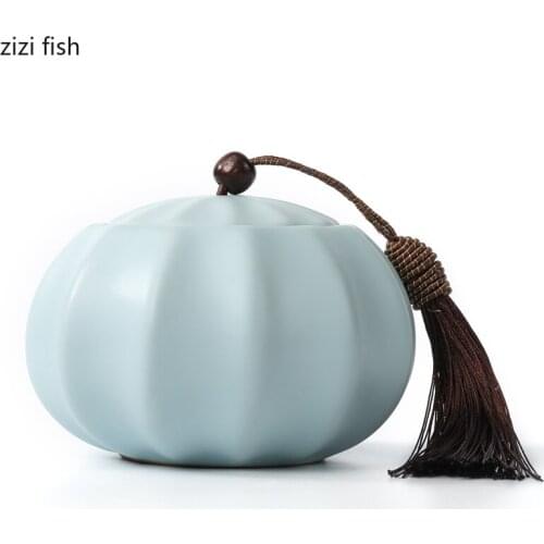 Tea can ceramics Pu'er tea Dry goods nut kitchen Sealed jar Storage tank Moisture proof Home Decorations ceramic tea canister