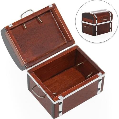 Odoria 1:12 Miniature Treasure Chest Brown Wooden Case Box Vintage Furniture Dollhouse Accessories Doll House Decoration