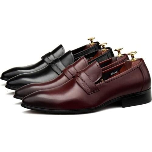 Large Size EUR45 Black / Wine Red Designer Social Business Dress Shoes Genuine Leather Mens Office Shoes