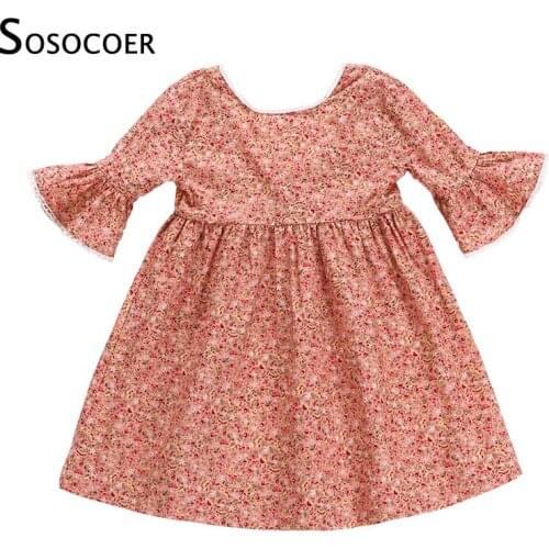 SOSOCOER Kids Dresses for Girls Dress Party Dress Little Girls Princess Dresses Floral Bell Sleeve Children Dress Girl Costume