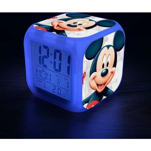 Disney Children LED Digital Alarm Clock Mickey Mouse Minnie Anime Figures PVC Night Light Clock Toys for Girls Christmas Gifts