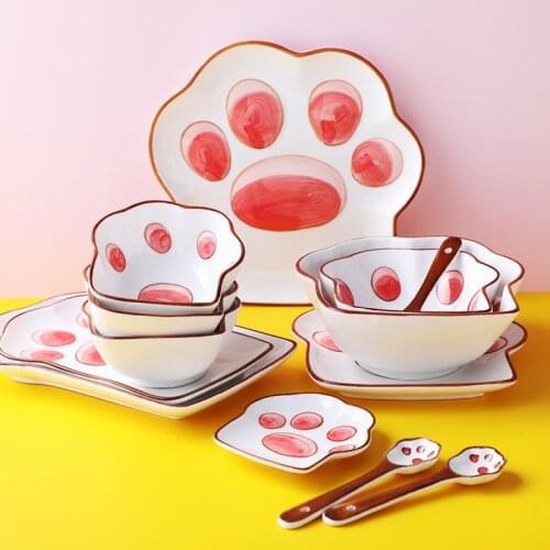 Glaze creative cute cat children ceramic cutlery eating bowl dessert bowl soup bowl cartoon plate dish