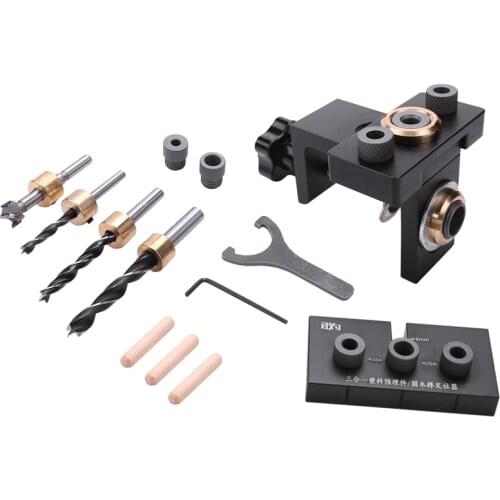 Hot SV-13 Pcs Adjustable Woodworking 3 in 1 Doweling Jig Kit Pocket Hole Jig Drilling Guide Locator Hole Puncher Tool