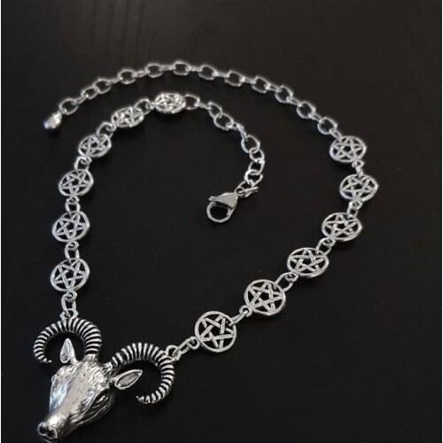 Gothic Goat Head Choker Necklace Pendant Charm Ram and Pentagram Chain Jewelry Wicca Satanic Occult Modern Witchy Goat Women