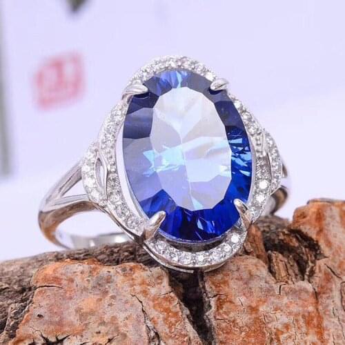 Finger ring Natural real blue topaz 925 sterling silver ring Wholesales For men or women Gem:10*14mm