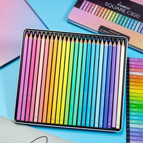 Marco 12/24 COLORS NEW Soft Trendy Pastel Colors Non-toxic Color Pencil Square Rod Pencil For School Students Art Supplies