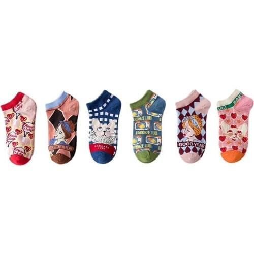 Occident Fashion Colorful Print Socks Women with small cat Spring Woman Socks Cotton Calcetines Mujer Meias