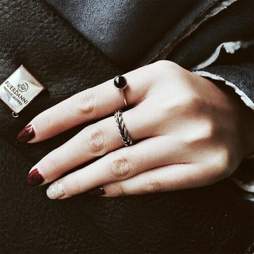 Fashion 2PCS/set Vintage Antique Silver Plated Twisted Woven Inset Imitation Pearl Opening Rings Sets For Girl Simple Rings