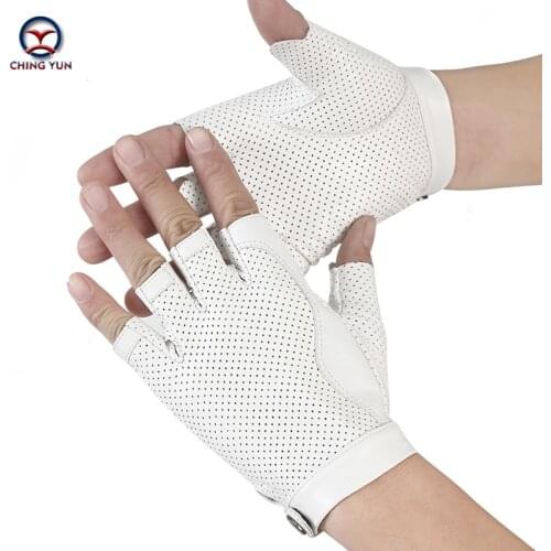 2021 Man High Quality Leather Gloves White sheepskin Fingerless Gloves Tactical Male Semi-finger Protective Ride Non-slip Mitts