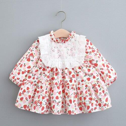 Spring Korean girl floral stitching dress childrens sweet and cute doll skirt with wooden ears, childrens skirt